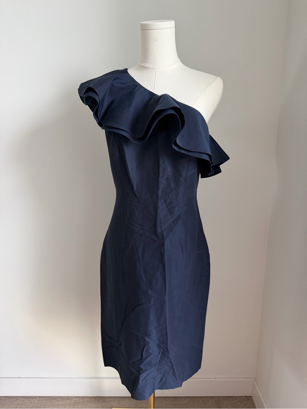 J crew One-Shoulder Navy Ruffle Cocktail Dress